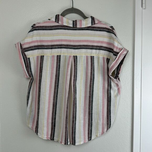 Sanctuary Striped Shirt Womens Large Button Up White Pastel Linen Tie Front - Picture 2 of 4